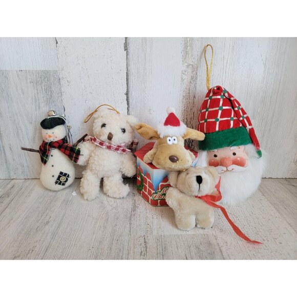 Variety plush Santa reindeer bear snowman ornament Xmas set - Picture 1 of 6